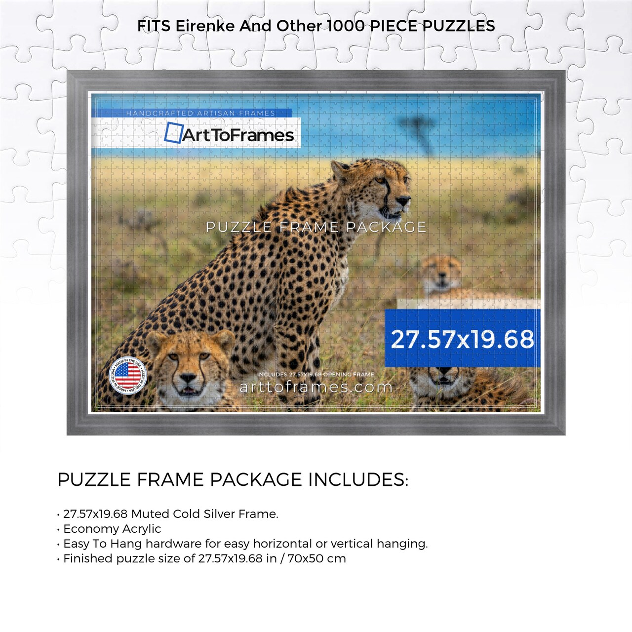 ArtToFrames 27.57x19.68 INCH / 70x50 CM Puzzle Frame for 1000 piece Puzzles.This 1.25 Inch Custom MDF Frame for Puzzles Comes with Economy Acrylic, Available in Multiple Colors